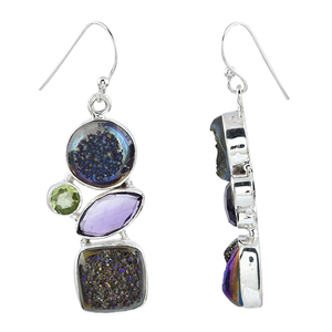 Trendy Marquise Amethyst Druzy Gemstone 925 <b>Sterling</b> <b>Silver</b> Bezel Setting Ear <b>Wire</b> Dangle Earrings for Women Wedding Party Gift - Product Image 2