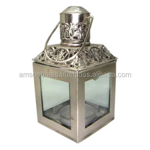 Metal & Glass Candle Lantern with Wire Handle Luxury Home Decoration Single Candle Holder Antique High Quality Manufacturer