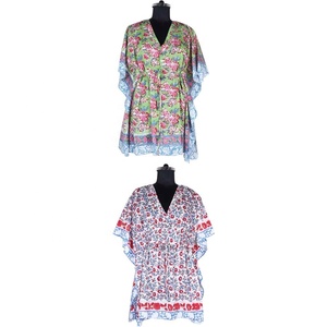 2025 dubaï populaire femmes court coton ouvert Abaya haute qualité main bloc imprimé Floral Design caftan OEM Service grande taille - Product Image 1