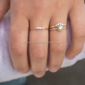 Bague de mariage en diamant jaune or 14K, bijou fin, Baguette indienne faite à la main, taille 3 à 9, 2 pièces - Product Image 6