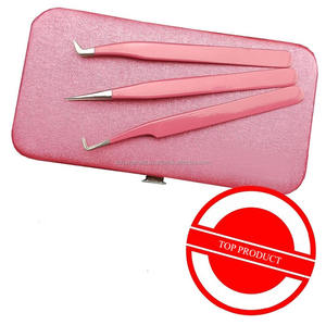 Juego de pinzas de pestañas profesionales de acero inoxidable de oro blanco con caja magnética y Punta puntiaguda - Product Image 4