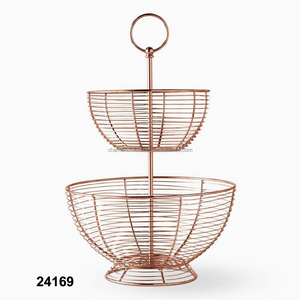 ชามผลไม้สองชั้นทำจากทองแดงชุบด้วยลวดเหล็กสีโรสโกลด์ - Product Image 1