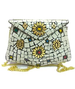 Artisanat de luxe nouveau Design pierre bleue coloré mosaïque pochette sac à main bas prix mariée mariage fête porter soirée sacs en métal sac à main - Product Image 3