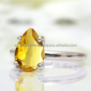 Belles bagues en pierres précieuses de quartz citrine plaquées or faites à la main en argent sterling 925 pour les bijoux de mode d'anniversaire de mariage - Product Image 1