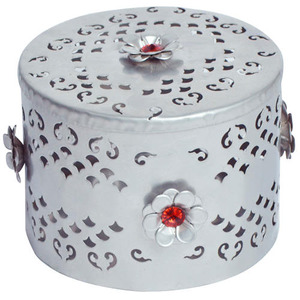 Boîte-cadeau de stockage en métal argenté forme ronde avec technique de laque pour kits médicaux et usage alimentaire - Product Image 2