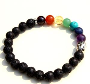 สร้อยข้อมือลูกปัดลาวาธรรมชาติ7หินจักระยืดได้ - Product Image 1