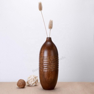 Florero de madera tallado a mano Florero de decoración para el hogar y la Oficina Florero de madera redondo hecho a mano Venta directa de fábrica a precio mayorista - Product Image 3