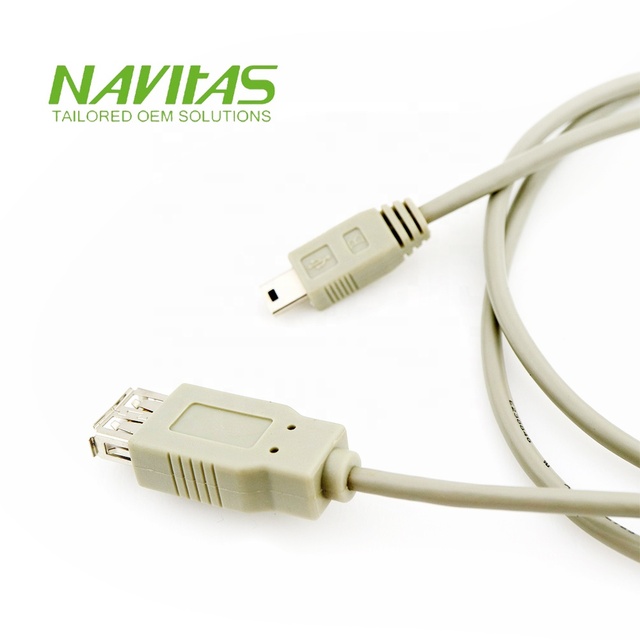 Custom USB Mini B to USB a Data Cable Assembly with PVC Insulation for Fast Charging Data Transfer Navitas Brand RoHS Compliant