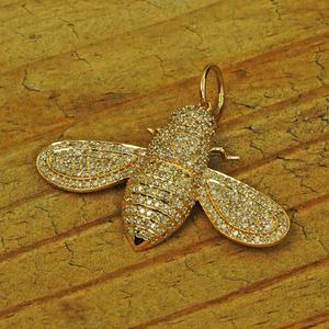 Colgante de oro amarillo de 14K, abeja, insecto, diamante, hecho a mano, fabricante de joyería - Product Image 4