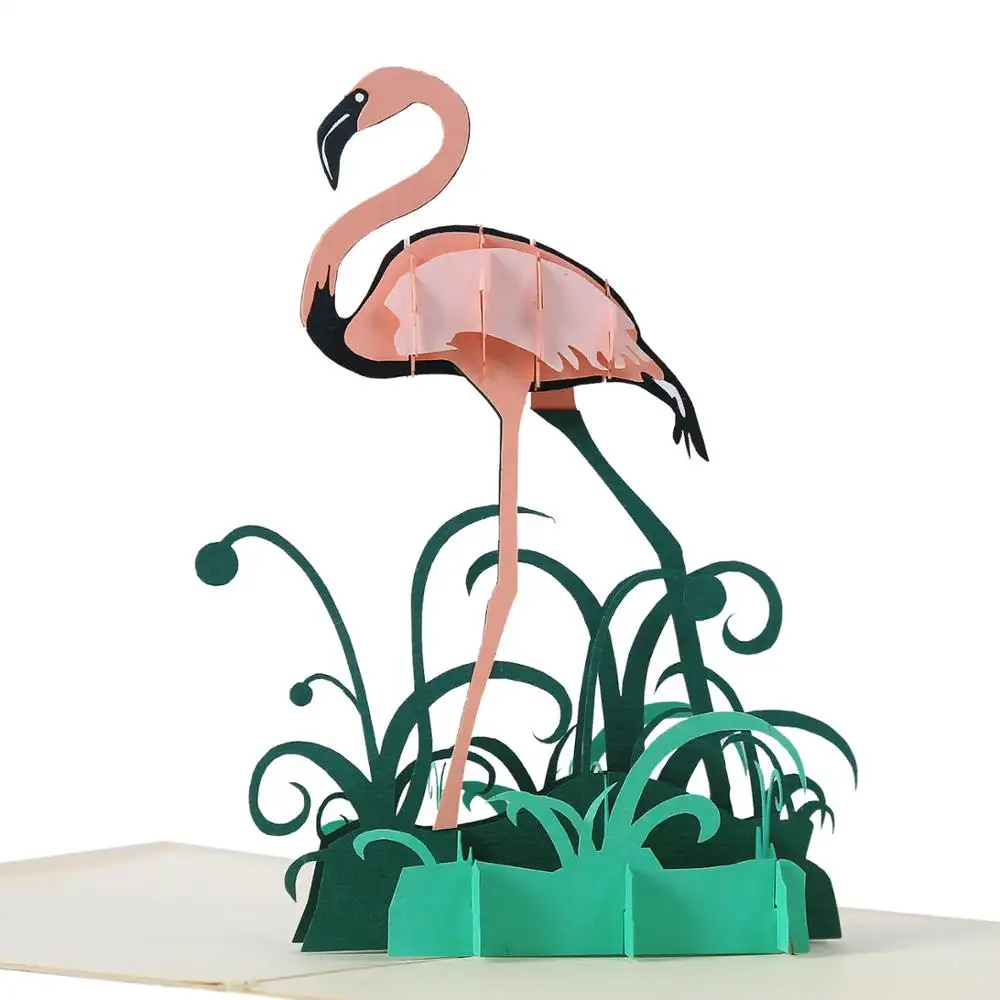 Cartão de visita 3d, animal com flamingo modelo 3d artesanal de alta qualidade