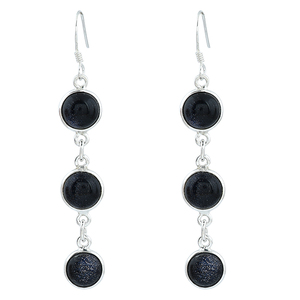 Boucles d'oreilles pendantes en argent sterling 925 de forme ronde de sable bleu Bijoux Boucles d'oreilles plaquées argent à la mode pour femmes. - Product Image 1