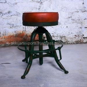 Tabouret de bar industriel vintage moderne en cuir véritable cadre en métal Akku Art Exports STO-101 pour salon salle à manger meubles d'hôtel - Product Image 5