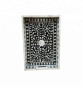 Plateau de service indien écologique en os et incrustation de bois - Product Image 6