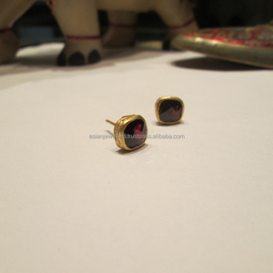 925 <b>sterling</b> <b>silver</b> Garnet Quartz Gemstone Handmade <b>Stud</b> <b>Earrings</b>. - Product Image 1