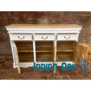 Aparador de tres cajones de tres puertas de roble antiguo, comedor y sala de estar de estilo francés moderno, buffet, muebles de madera maciza para el hogar - Product Image 4