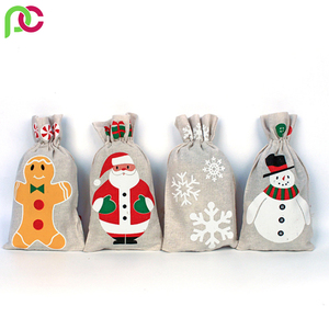 Magnifiques sacs-cadeaux de Noël écologiques en jute de taille moyenne avec impression du Père Noël avec logo imprimé personnalisé Sacs à cordon pour la promotion - Product Image 6