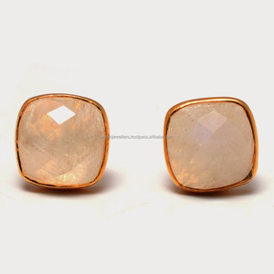 925 argent Sterling arc-en-ciel pierre de lune boucles d'oreilles à la main or Vermeil pour fiançailles mariage anniversaire fête grand cadeau - Product Image 1