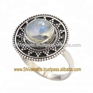Haute qualité 925 argent Sterling naturel arc-en-ciel pierre de lune pierres précieuses éternité Vermeil bague bijoux fantaisie faits à la main - Product Image 2