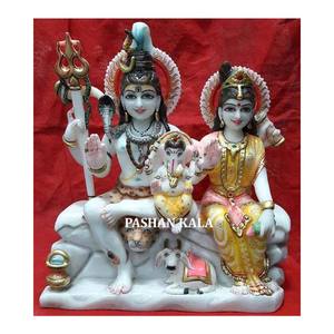 Blanc Makrana marbre Shiva Statue de famille Bhole nah Parvati Mata Ganesha et Bell au groupe de montagne idole - Product Image 1
