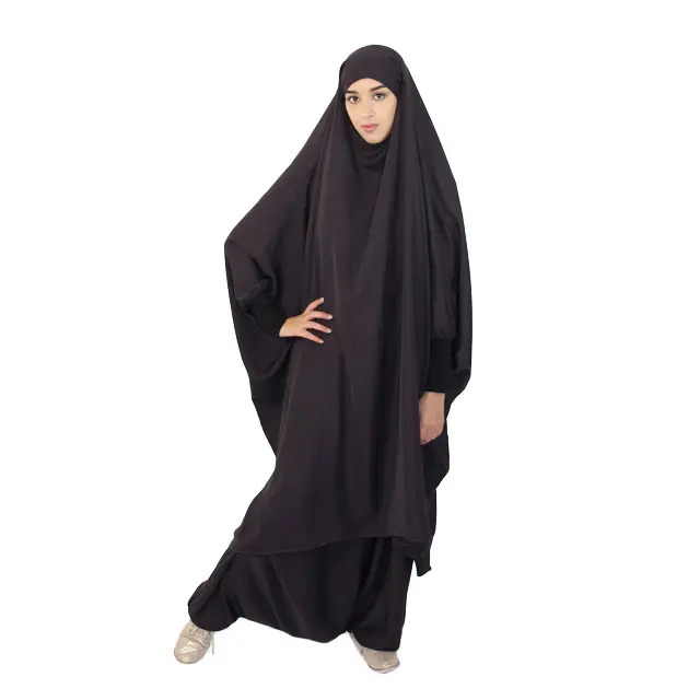 Black Jilbab Long Hijab Two Piece Muslim Prayer Dress