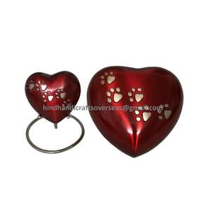 Urne en laiton gravée d'une patte américaine en forme de coeur Conteneur commémoratif rouge Cendres d'animaux humains Chien Restes de chat Funérailles Pot décoratif - Product Image 3