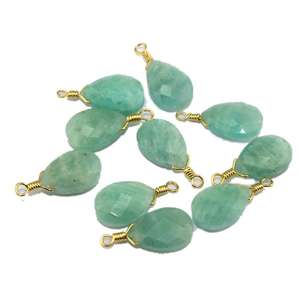 Connecteur de pendentif enroulé en fil d'amazonite naturel, connecteur plaqué or, breloque, fabrication de bijoux - Product Image 3