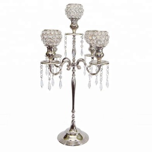 New latest Wholesale Handmade 5-Arm Wedding Crystal Clear Ins Style <b>Candelabra</b> Beautiful Aluminium Metal on Sale - Product Image 1