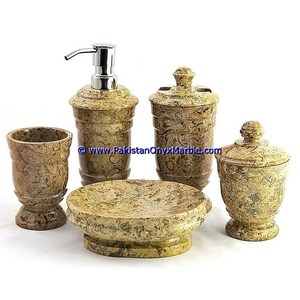 ENSEMBLE D'ACCESSOIRES DE SALLE DE BAIN EN MARBRE DÉCORATIF ZIARAT BLANC FOSSILE LUXUEUX avec PORTE-SAVON - Product Image 4