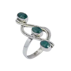 Anillo antiguo Eternity Vermeil, joyería fina Vintage con piedras preciosas Esmeralda pequeñas fabricadas para Mujeres Europeas - Product Image 1