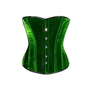 COSH CORSET Overbust Steel Boned Waist Abnehmen Grüner Samt und schwarzer Besatz Extrem kurvig verstellbarer Body Shaper Fashion Korsett