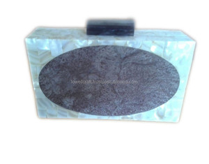 Indian White marbled resin acrylic <b>box</b> clutch bag purse - Product Image 1