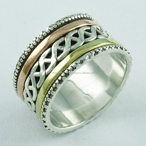 Bague Spinner d'anniversaire de mariage en argent sterling 925 à réglage invisible classique à trois tons celtique - Product Image 3