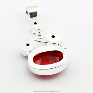 จี้เงินโกเมนสำหรับผู้หญิงหินโกเมนตัดเป็นรูปวงรีและลูกแพร์จี้เงินแท้ทำด้วยมือ925สเตอริ่งเงินเครื่องประดับ Boho - Product Image 5