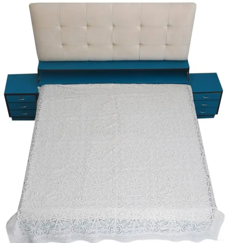 Hoàn Toàn Trắng Organza 100% Cotton Bộ Đồ Giường Nữ Hoàng Kích Thước Cutwork Bedspread Đính Cutwork Organza Bedcover