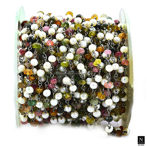 Chaîne de perles de chapelet de fil enroulé de pierres précieuses naturelles multi-tourmaline - Product Image 2