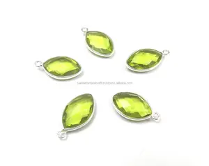 Conector de Bisel Chapado en Oro con Peridoto y Cuarzo Hecho a Mano, Forma Marquesa 9x15mm, Engaste Simple o Doble, de Latón, de Moda, el Mejor Regalo - Product Image 1