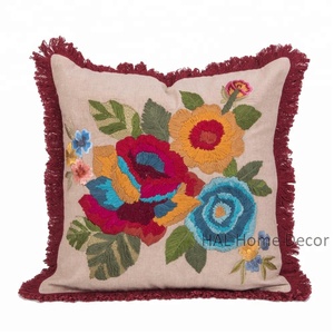 ปลอกหมอนอิงผ้าปักลายดอกไม้สไตล์อินเดียปลอกหมอน18X18ทรงสี่เหลี่ยมสำหรับตกแต่งโซฟาทำมือ - Product Image 4