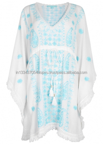 Superbe boho hippie Empire taille casual caftan femmes Sexy Aari brodé gland dentelle ourlet droit Cool été Resort couverture - Product Image 4