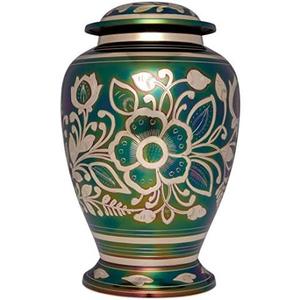 Urnas de cremación de flores doradas y verdes para adultos, urnas funerarias de Metal, latón/aluminio, estilo americano/europeo, nuevas - Product Image 1