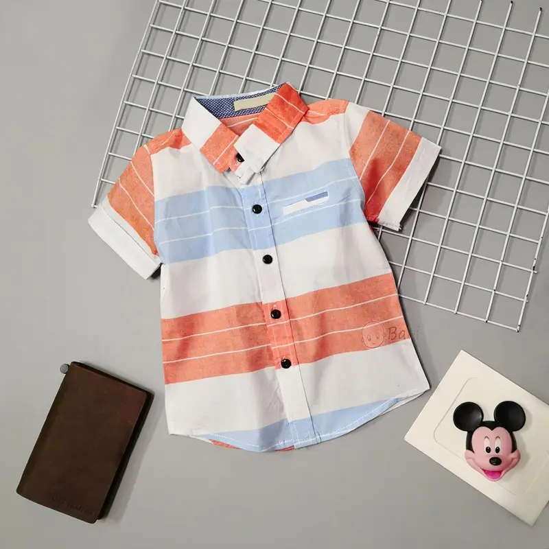 Short sleeve stripe linen shirt for boys