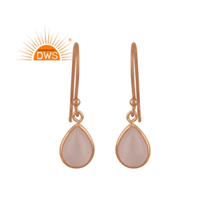 Boucles d'oreilles en quartz rose naturel, plaquées or rose, en argent sterling, faites à la main, fournisseur de bijoux - Product Image 1