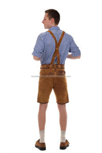ISONZ - Atractivas Lederhosen Tradicionales Alemanas/Austríacas en Color Marrón Dorado con Tirantes y Cinturón, Acabado Vintage - Product Image 2