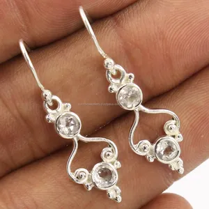 Đáng Yêu Hai Đá Thiết Kế Bông Tai Tinh Thể Tự Nhiên Thạch Anh Đá Quý 925 Rắn Sterling Bạc Ấn Độ Đảng Mặc Đồ Trang Sức