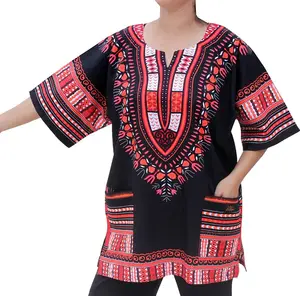 تاجر الجملة مصدر المورد من 100% القطن الأسود والأحمر COLOUR تخصيص الأفريقية DASHIKI قميص