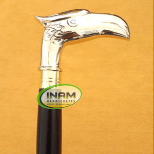 Bastón de madera de calidad extrema con mango de águila de latón, punta de goma, bastones para caminar, senderismo, diseño de arte popular, artesanía europea - Product Image 2