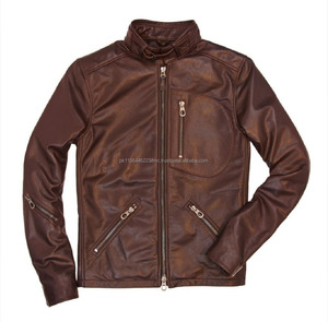Chaqueta de cuero de vaca marrón 100% para hombre, chaqueta de cuero de vaca genuino, forro de poliéster, fabricante en Pakistán - Product Image 6
