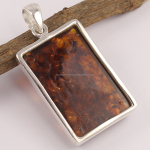 Pendentif en argent Sterling 925, bijoux délicats en argent massif, bijoux rectangulaires, en ambre naturel, offre spéciale - Product Image 2