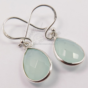 Pendientes colgantes de Calcedonia, joyería de plata de ley 925, pendientes de Calcedonia rosa con forma de pera para mujer - Product Image 1