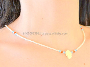 hamsa pendant handcrafted beaded bohemian <b>necklace</b> jewelry - Product Image 5