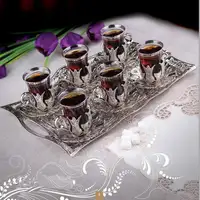 Zilveren Turkse Thee Glazen Set Voor Zes Persoon